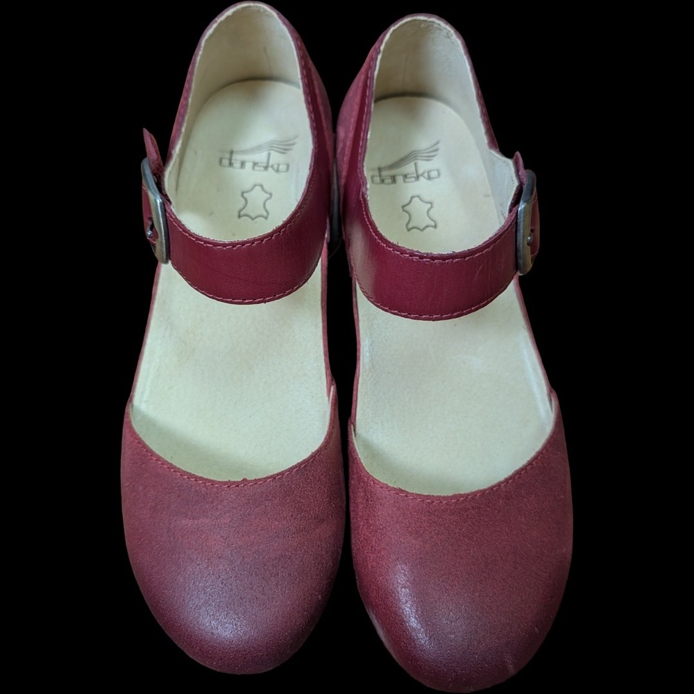 Dansko Mae Mary Jane Clogs Womens 37 US 6.5-7 Red Leather Adjustable Strap Shoes